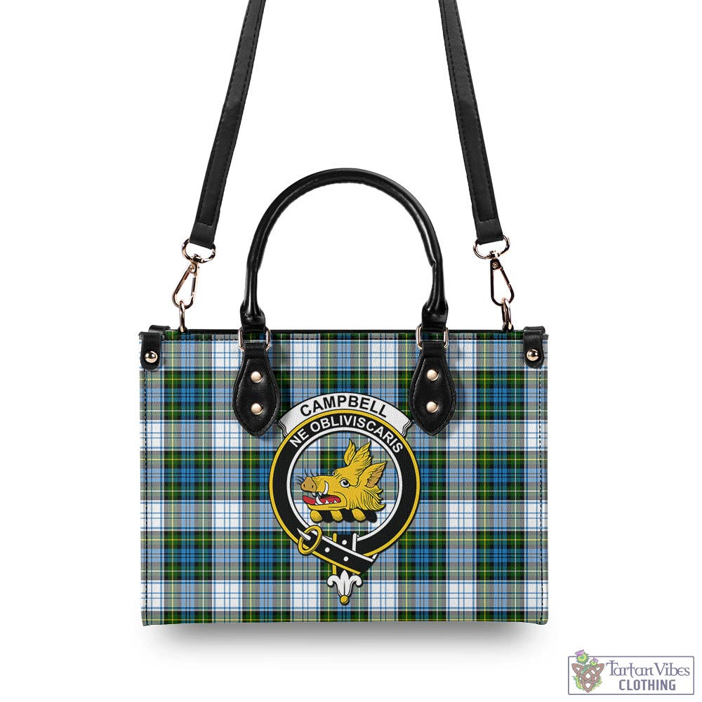 Tartan Vibes Clothing Campbell Dress Tartan Luxury Leather Handbags with Family Crest