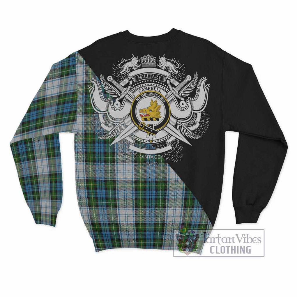 Campbell Dress Tartan Sweatshirt with Family Crest and Military Logo Style - Tartanvibesclothing Shop