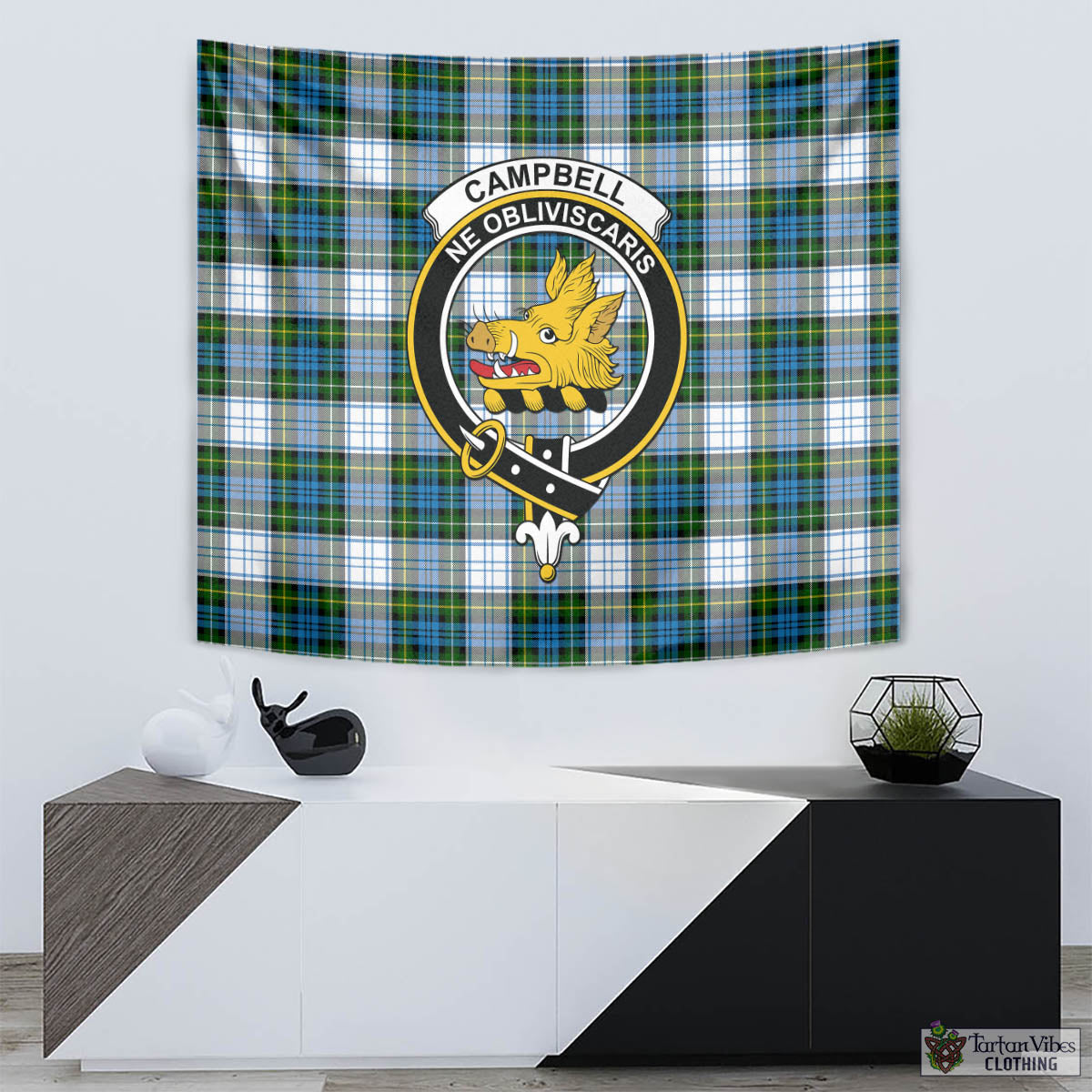 Tartan Vibes Clothing Campbell Dress Tartan Tapestry Wall Hanging and Home Decor for Room with Family Crest