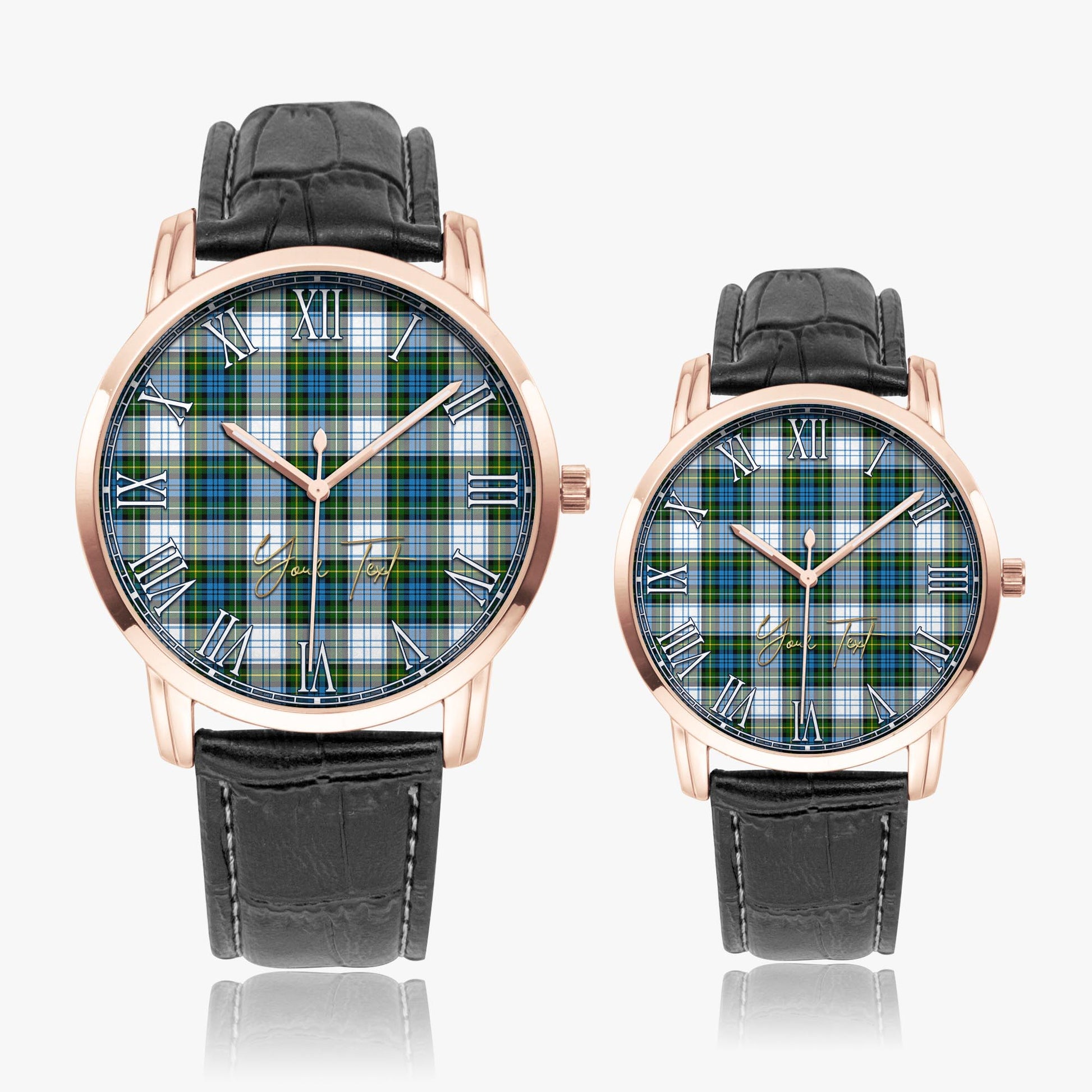 Campbell Dress Tartan Personalized Your Text Leather Trap Quartz Watch Wide Type Rose Gold Case With Black Leather Strap - Tartanvibesclothing