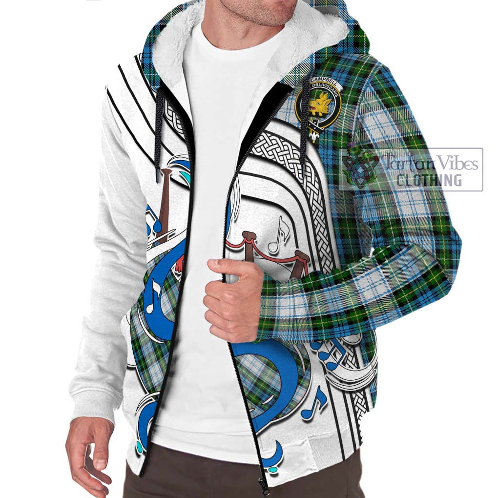 Campbell Dress Tartan Sherpa Hoodie with Epic Bagpipe Style Unisex - Tartanvibesclothing Shop