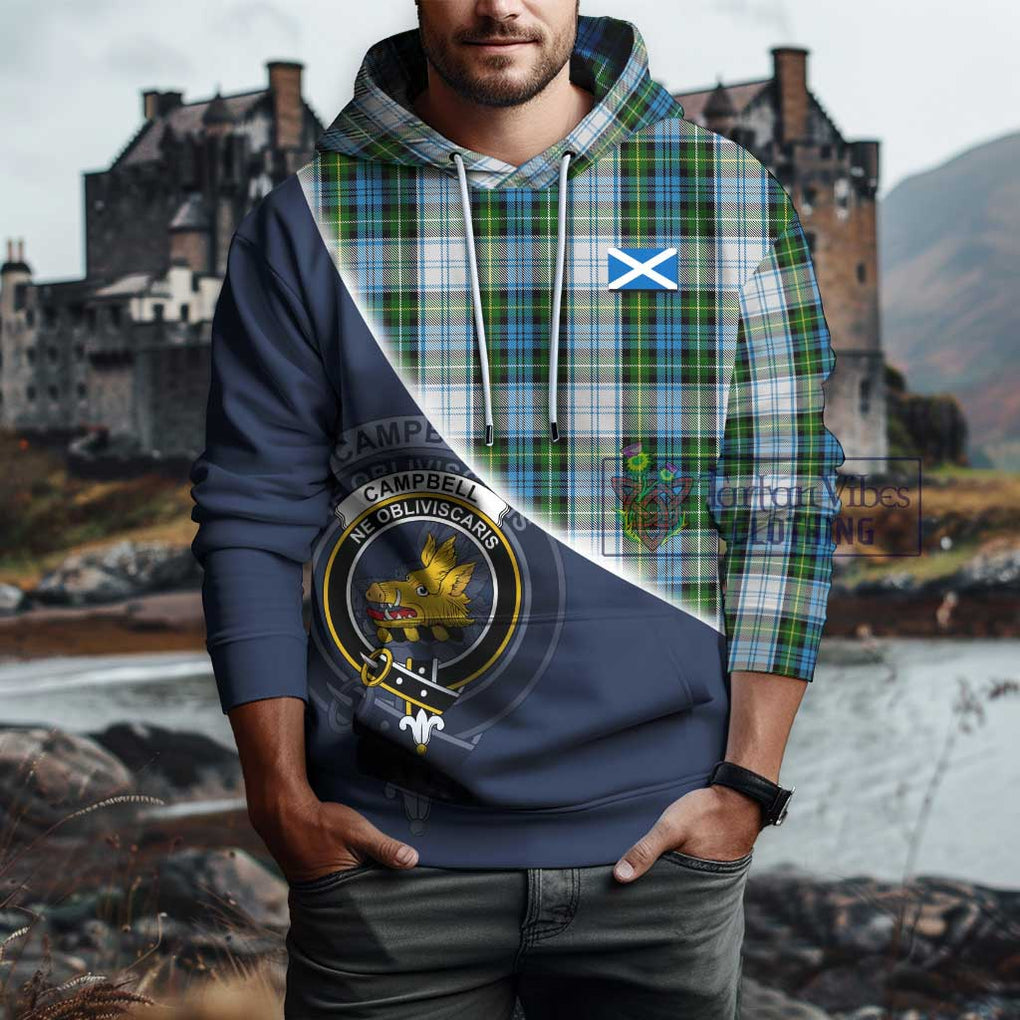 Campbell Dress Tartan Hoodie with Personalised National Flag and Family Crest Half Style - Tartanvibesclothing Shop