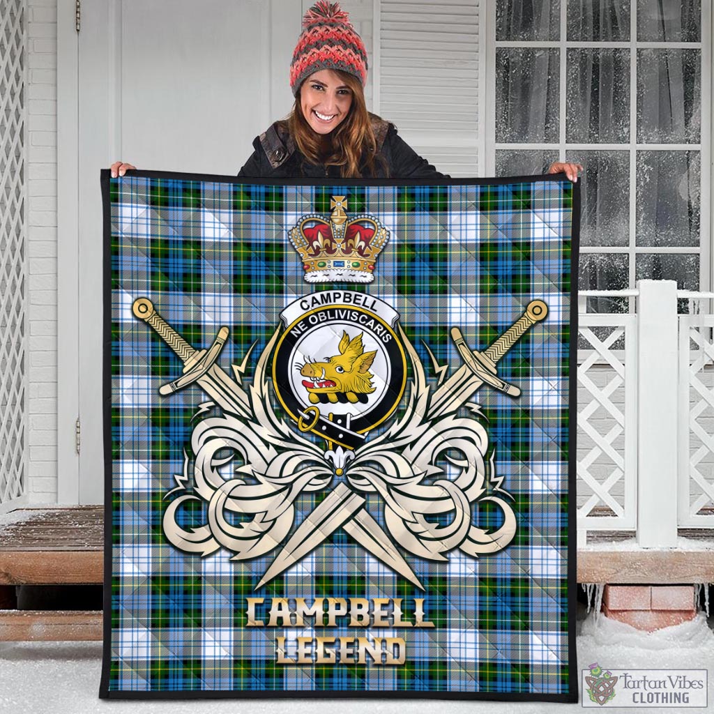 Tartan Vibes Clothing Campbell Dress Tartan Quilt with Clan Crest and the Golden Sword of Courageous Legacy