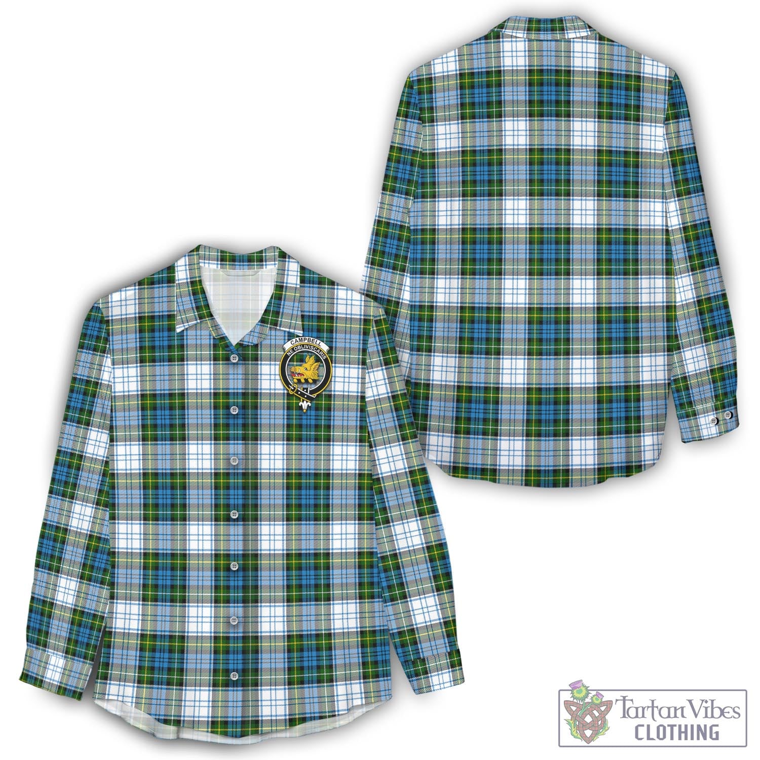 Tartan Vibes Clothing Campbell Dress Tartan Womens Casual Shirt with Family Crest