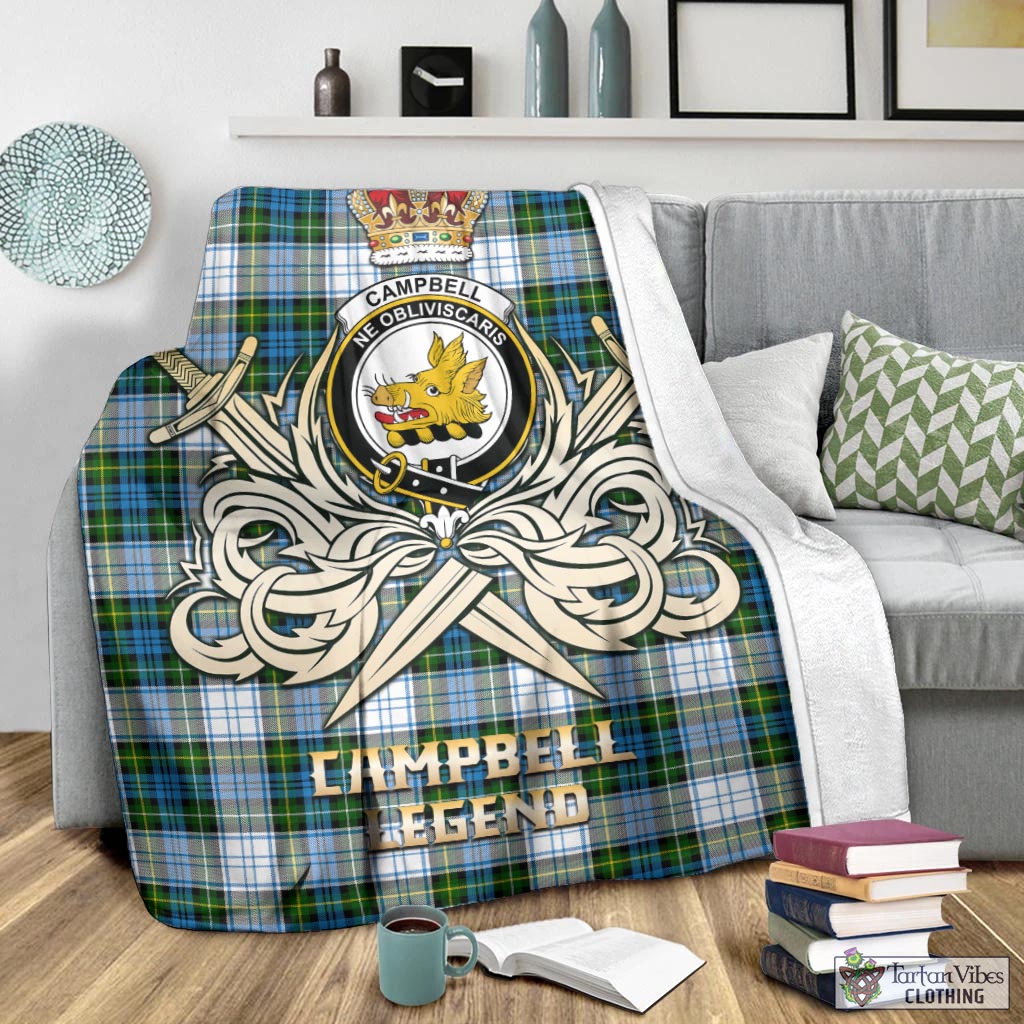 Tartan Vibes Clothing Campbell Dress Tartan Blanket with Clan Crest and the Golden Sword of Courageous Legacy