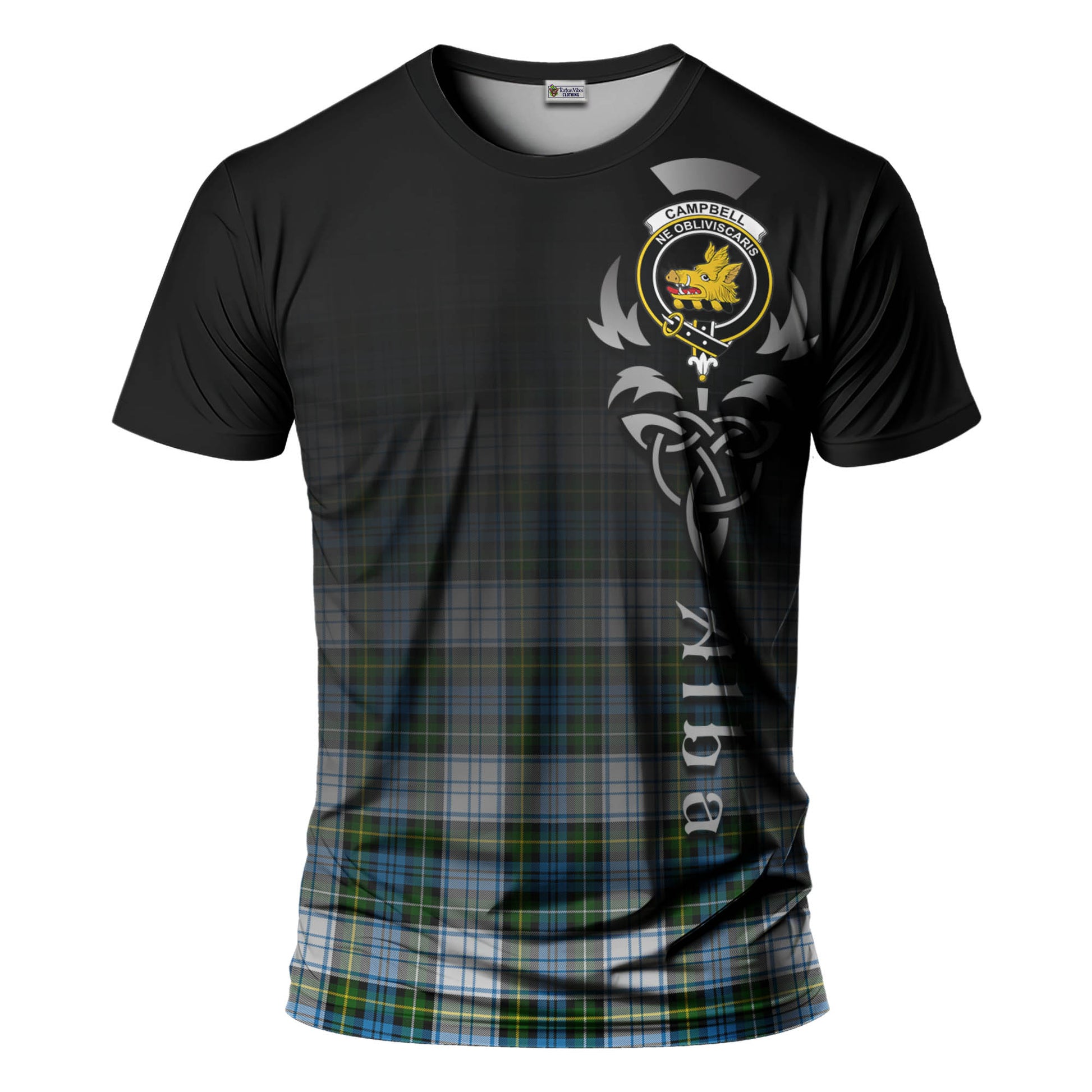 Tartan Vibes Clothing Campbell Dress Tartan T-Shirt Featuring Alba Gu Brath Family Crest Celtic Inspired