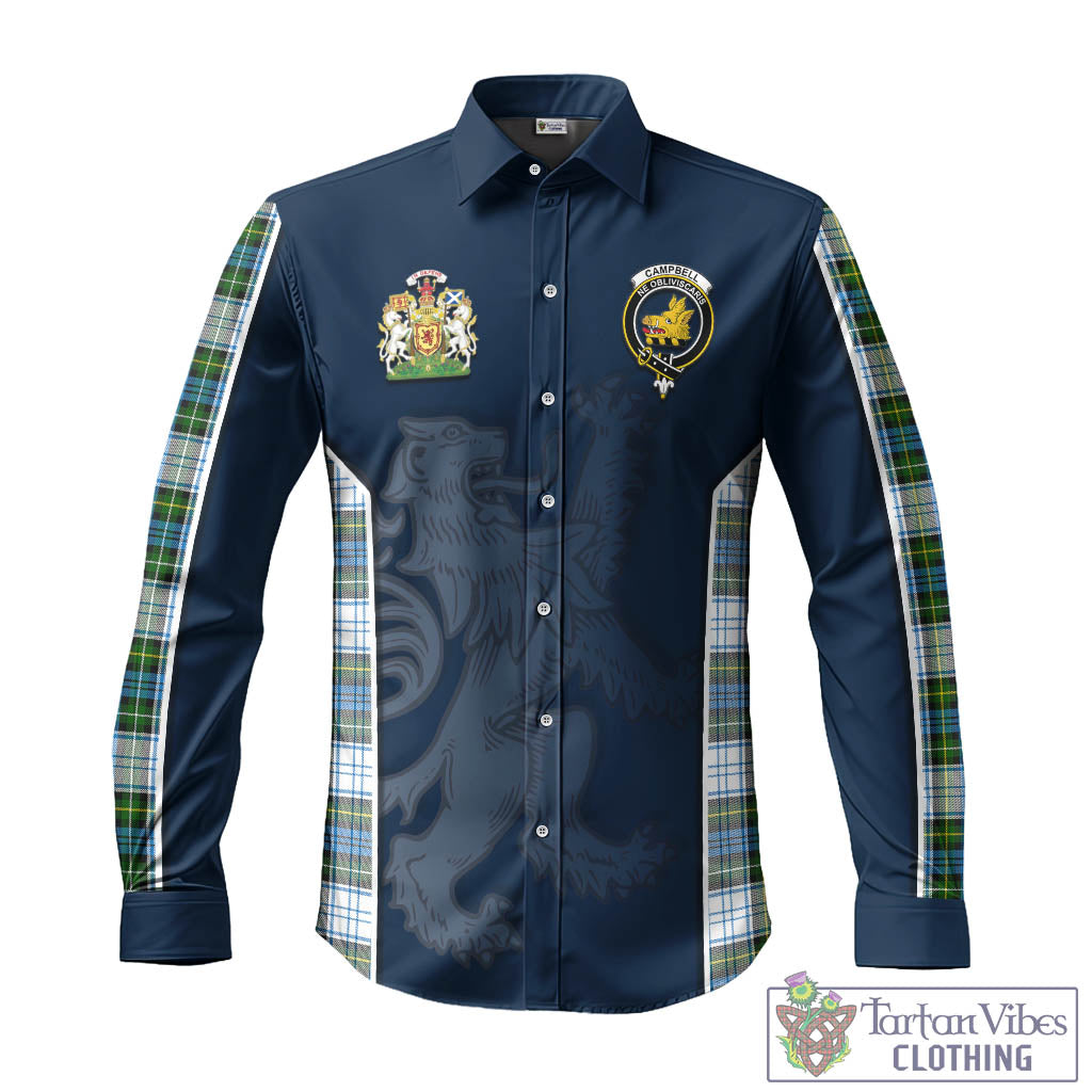 Tartan Vibes Clothing Campbell Dress Tartan Long Sleeve Button Up Shirt with Family Crest and Lion Rampant Vibes Sport Style