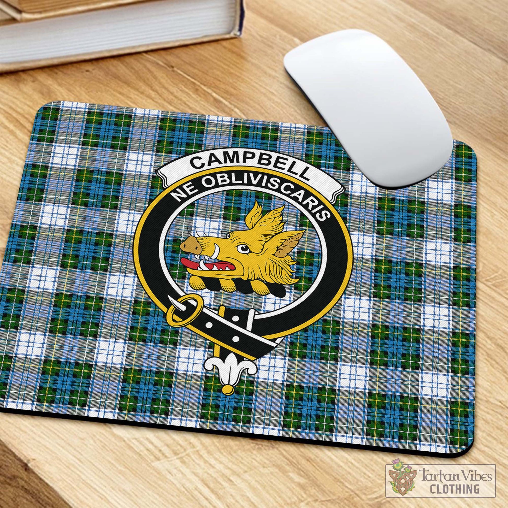 Tartan Vibes Clothing Campbell Dress Tartan Mouse Pad with Family Crest