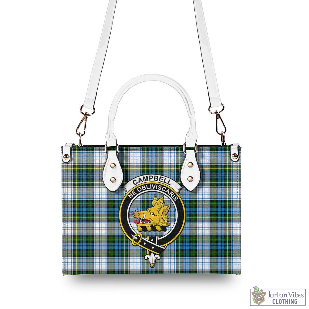 Tartan Vibes Clothing Campbell Dress Tartan Luxury Leather Handbags with Family Crest