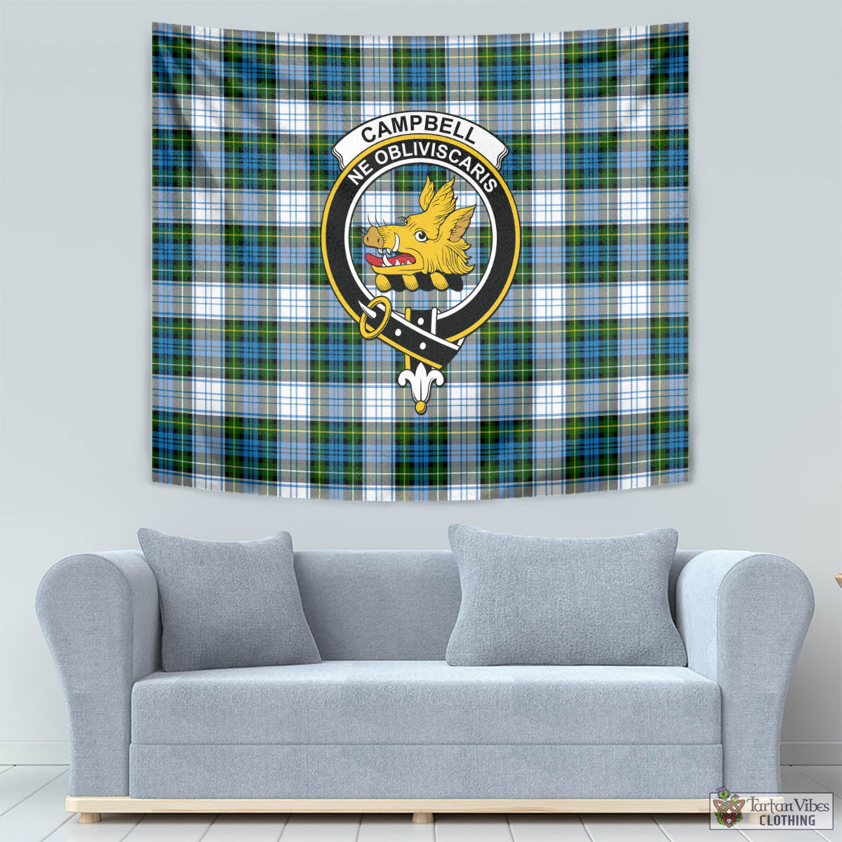 Tartan Vibes Clothing Campbell Dress Tartan Tapestry Wall Hanging and Home Decor for Room with Family Crest