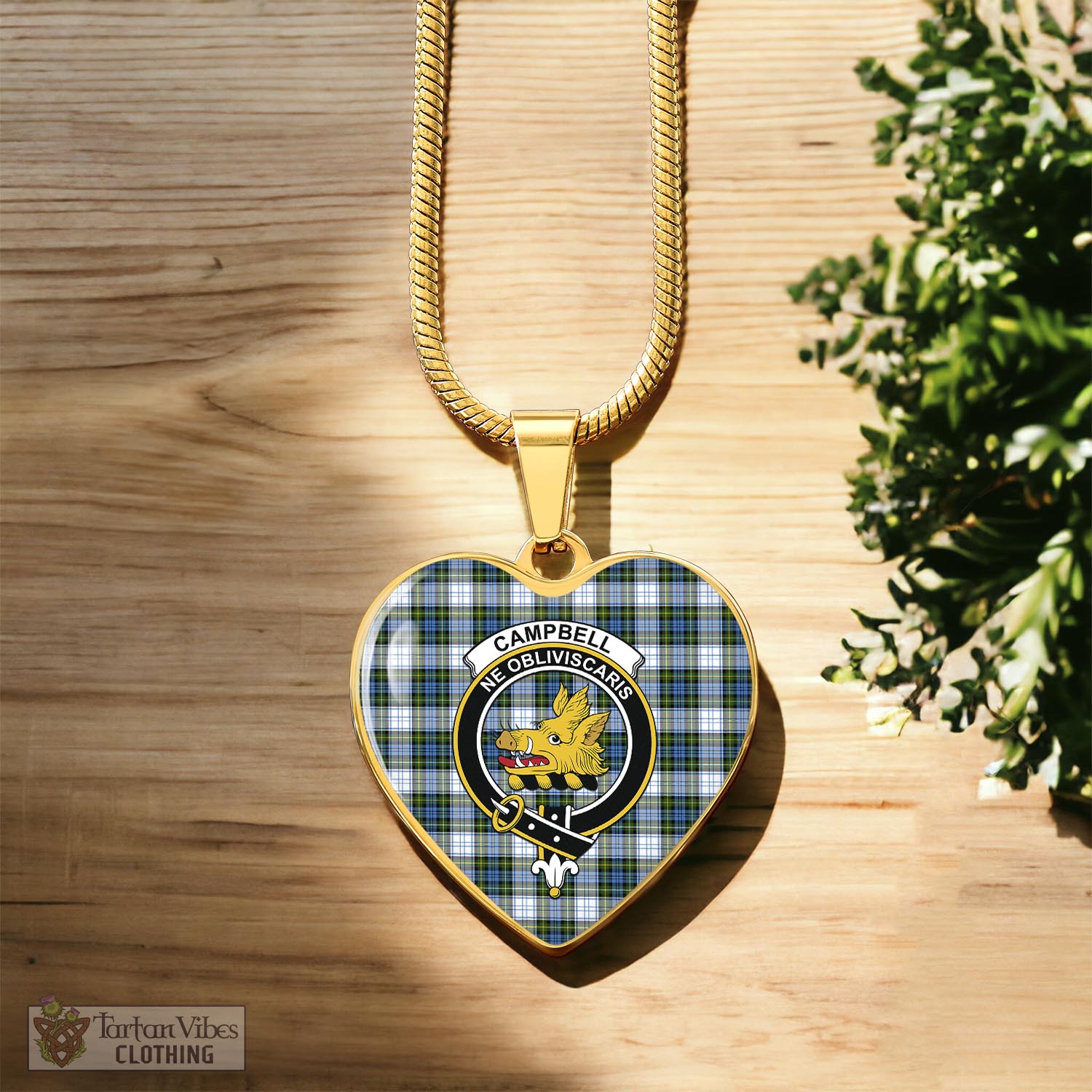 Tartan Vibes Clothing Campbell Dress Tartan Heart Necklace with Family Crest