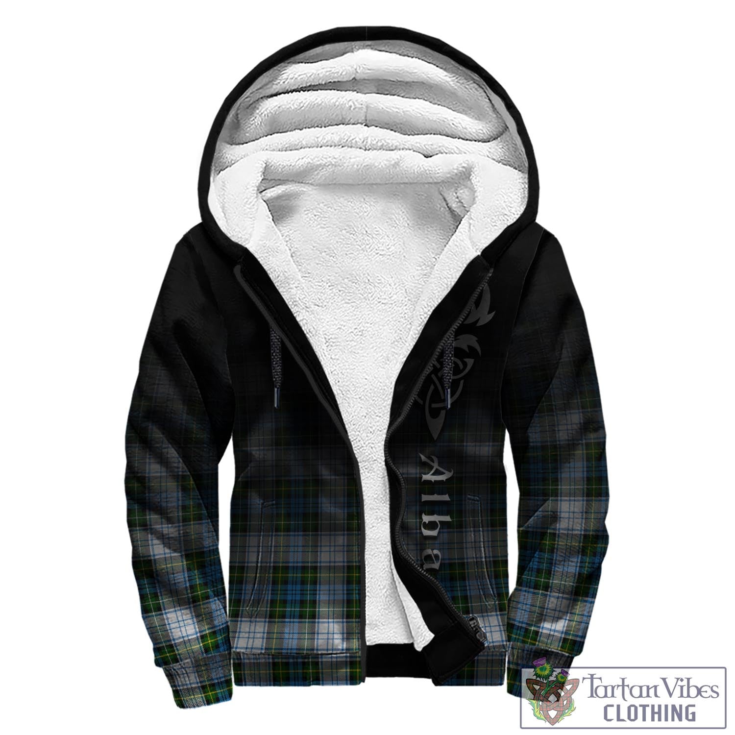 Tartan Vibes Clothing Campbell Dress Tartan Sherpa Hoodie Featuring Alba Gu Brath Family Crest Celtic Inspired