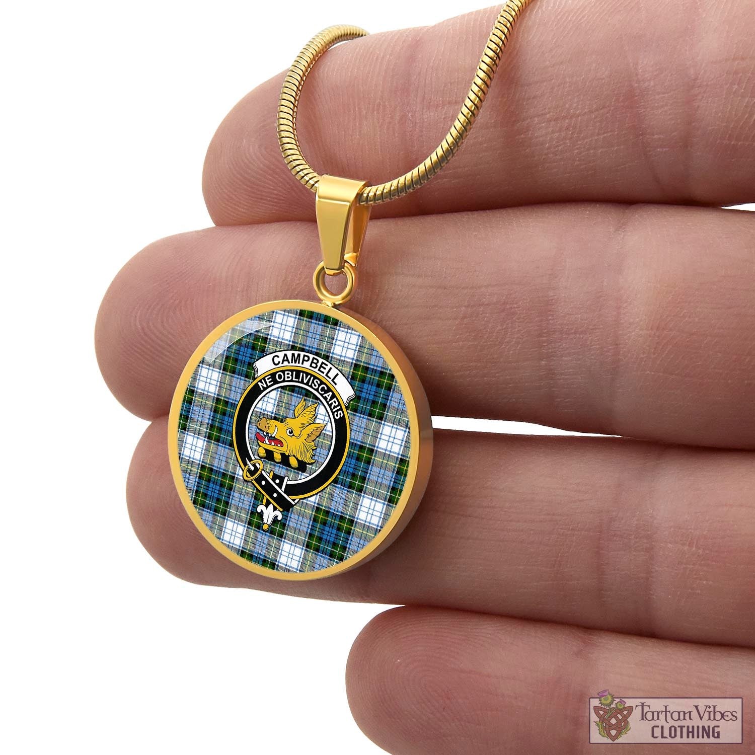 Tartan Vibes Clothing Campbell Dress Tartan Circle Necklace with Family Crest