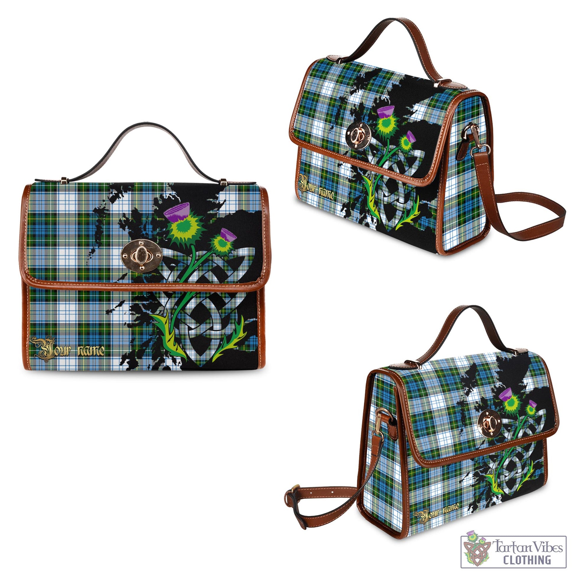 Tartan Vibes Clothing Campbell Dress Tartan Waterproof Canvas Bag with Scotland Map and Thistle Celtic Accents