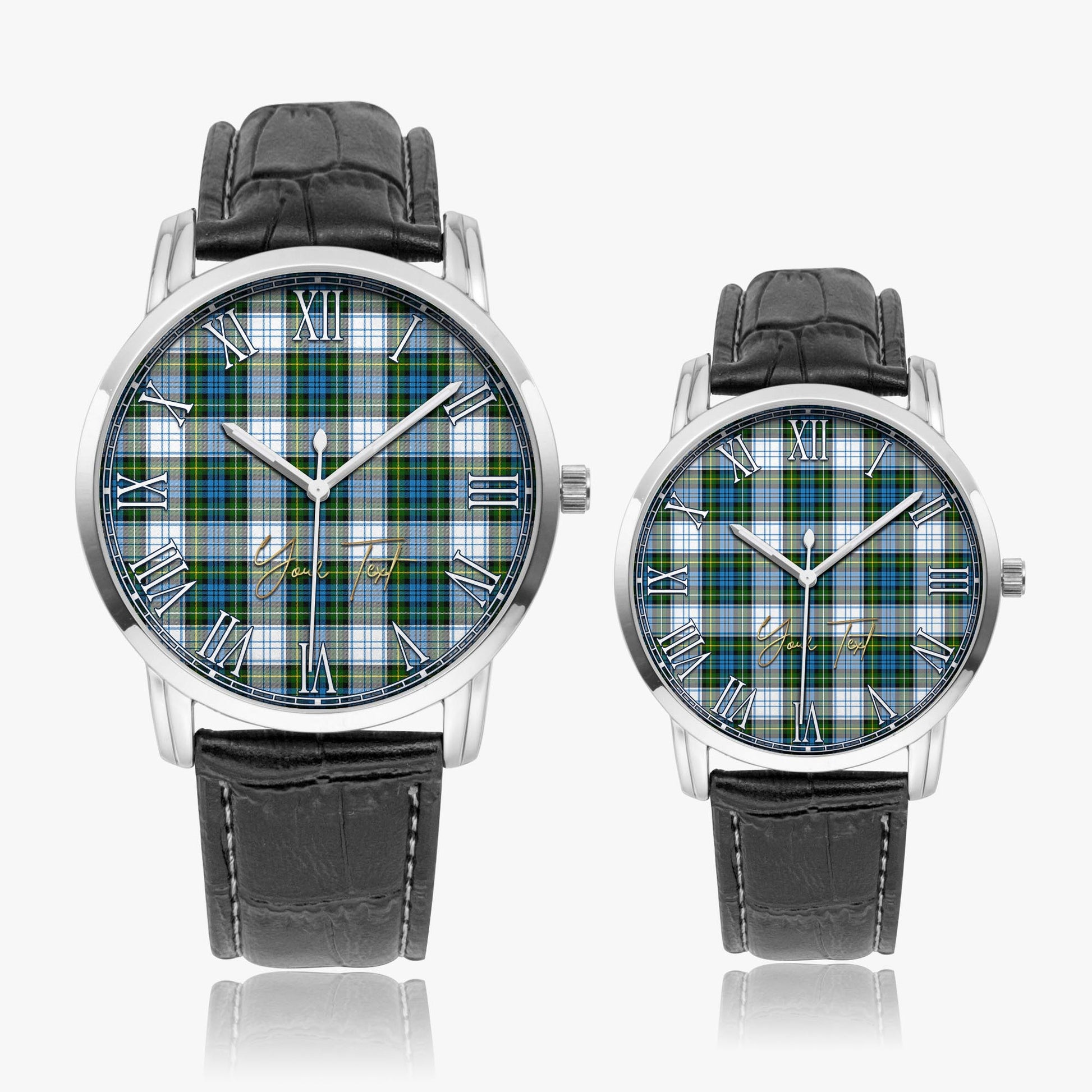 Campbell Dress Tartan Personalized Your Text Leather Trap Quartz Watch Wide Type Silver Case With Black Leather Strap - Tartanvibesclothing