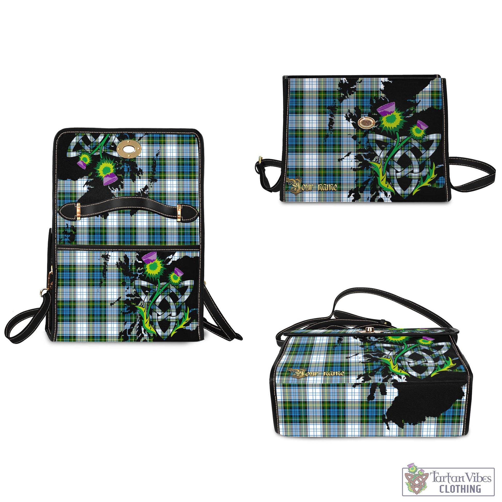 Tartan Vibes Clothing Campbell Dress Tartan Waterproof Canvas Bag with Scotland Map and Thistle Celtic Accents