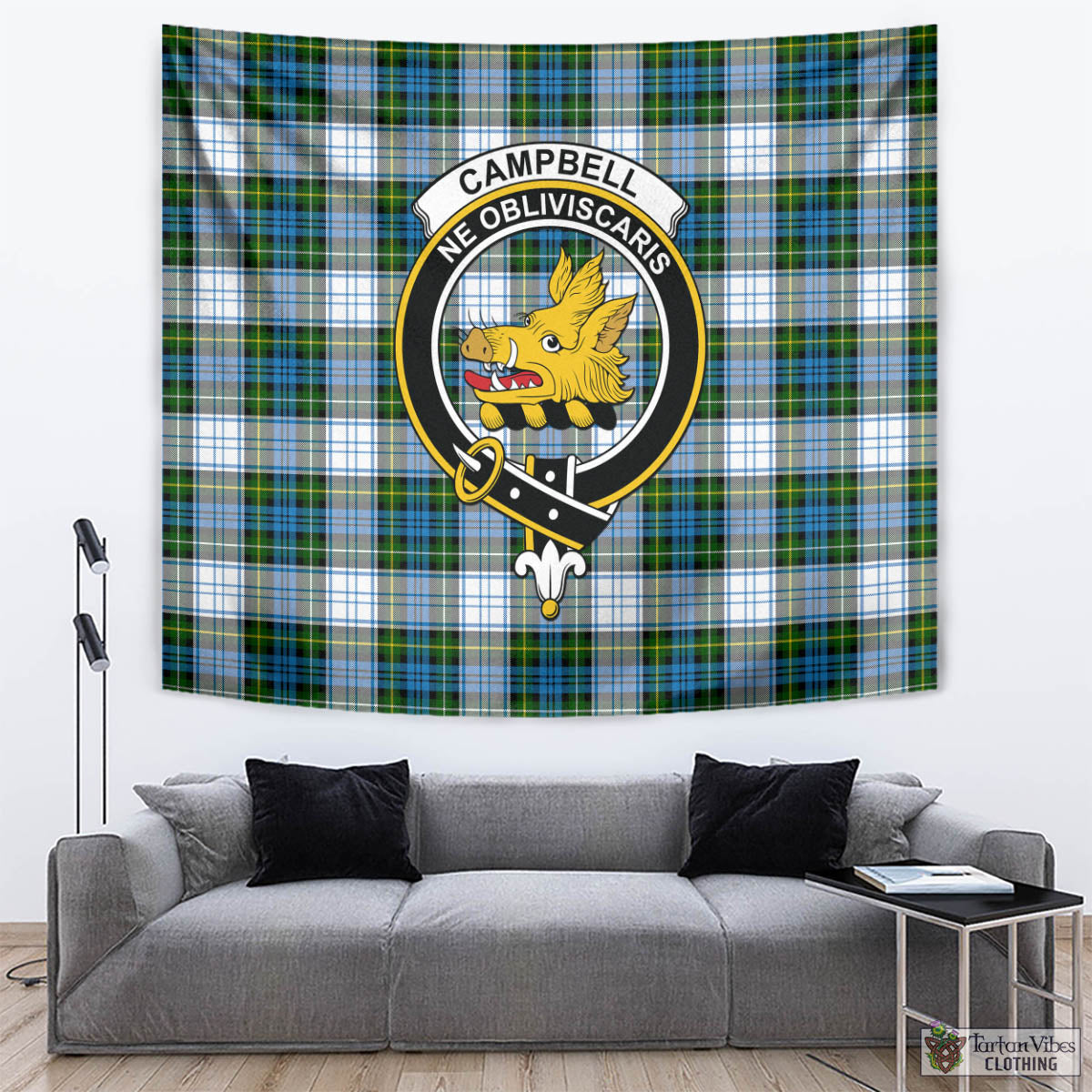 Tartan Vibes Clothing Campbell Dress Tartan Tapestry Wall Hanging and Home Decor for Room with Family Crest