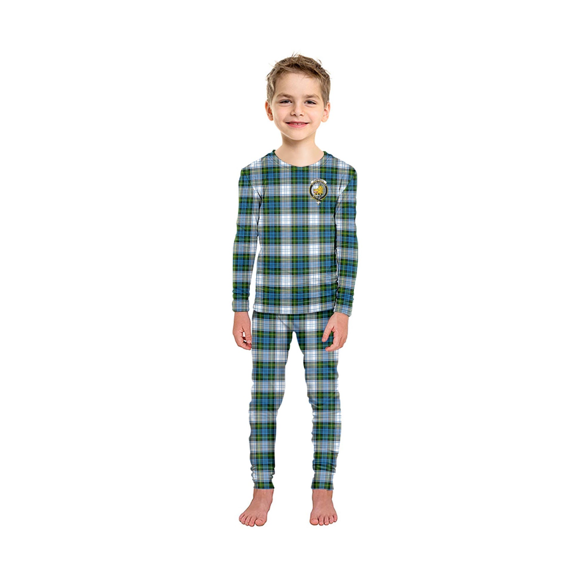 Campbell Dress Tartan Pajamas Family Set with Family Crest - Tartanvibesclothing