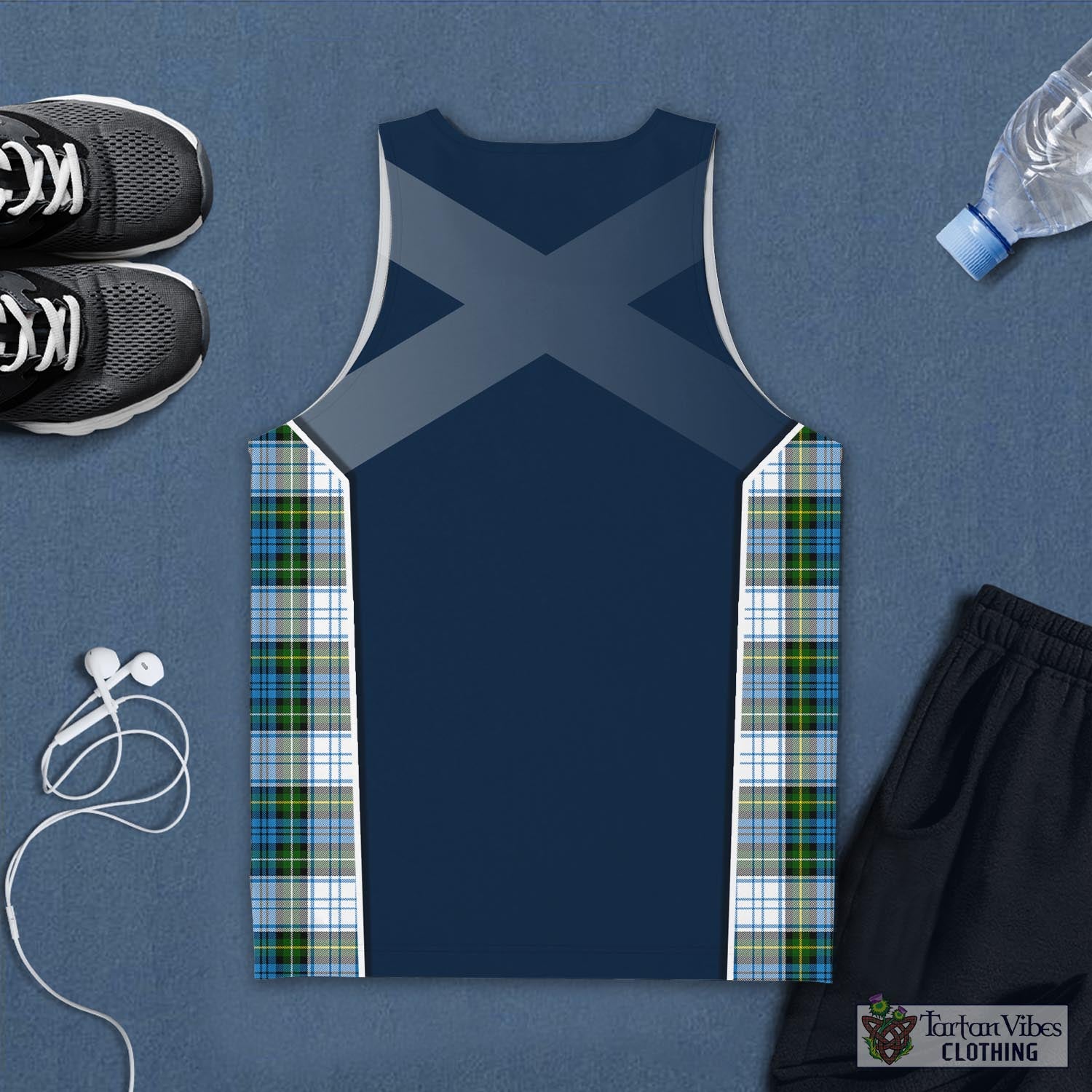 Tartan Vibes Clothing Campbell Dress Tartan Men's Tanks Top with Family Crest and Scottish Thistle Vibes Sport Style