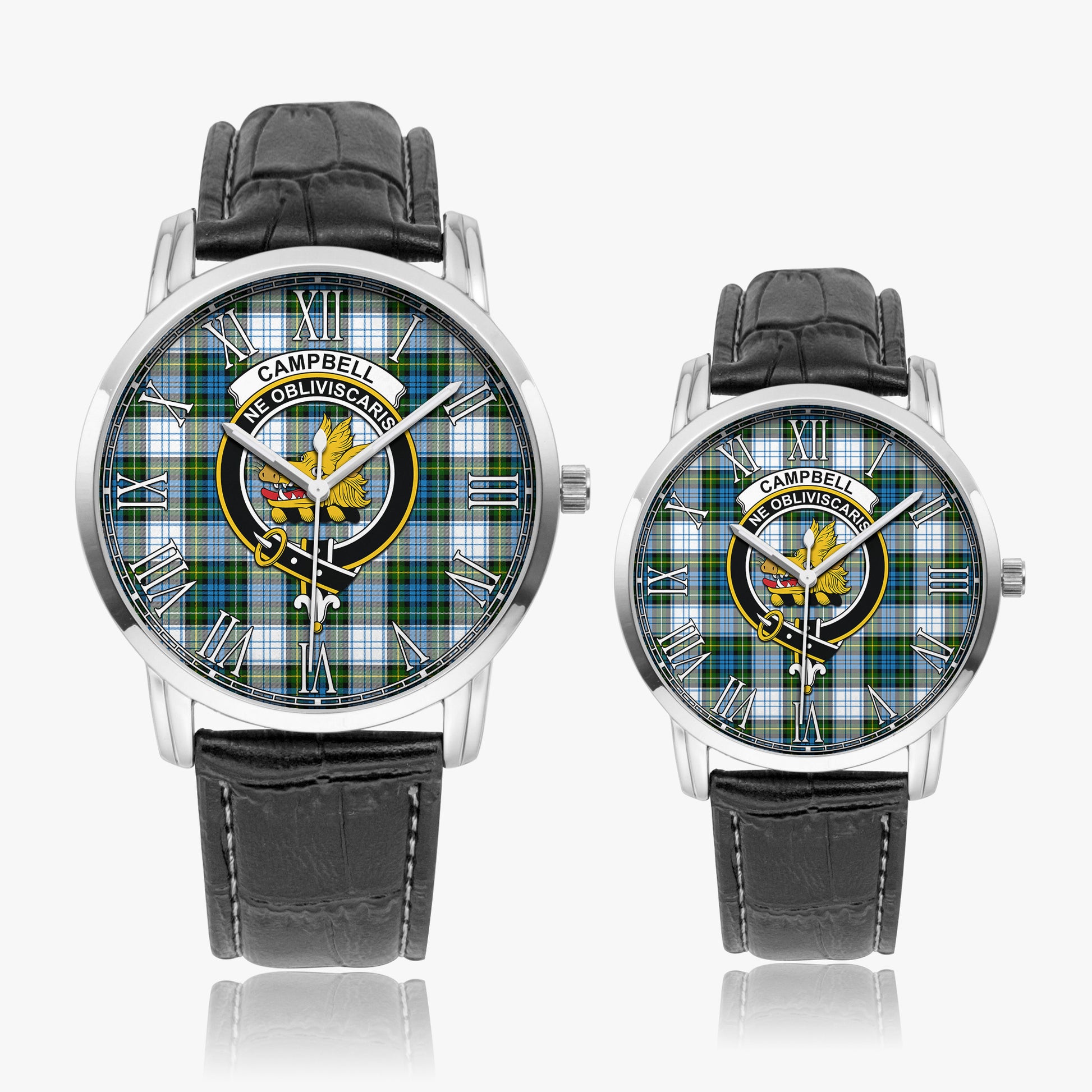 Campbell Dress Tartan Family Crest Leather Strap Quartz Watch - Tartanvibesclothing