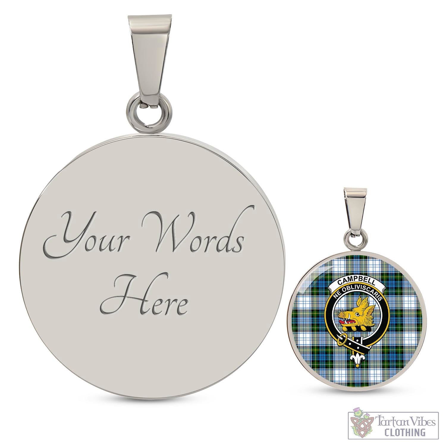 Tartan Vibes Clothing Campbell Dress Tartan Circle Necklace with Family Crest