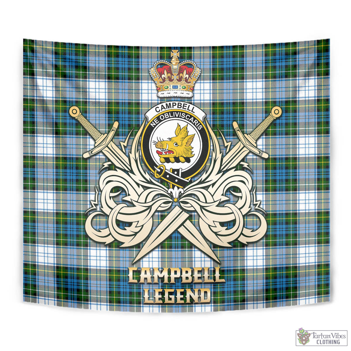 Tartan Vibes Clothing Campbell Dress Tartan Tapestry with Clan Crest and the Golden Sword of Courageous Legacy