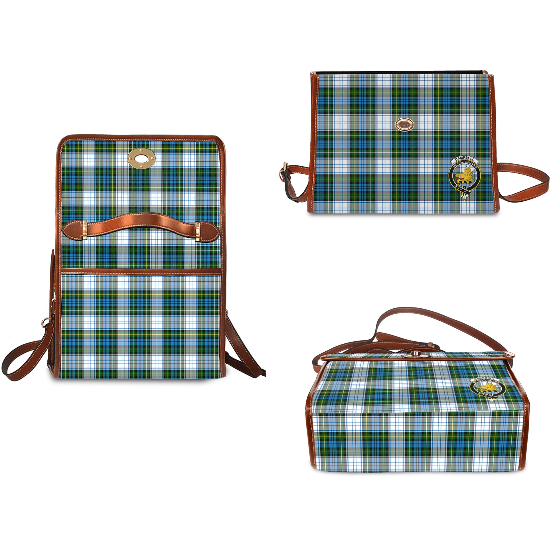 campbell-dress-tartan-leather-strap-waterproof-canvas-bag-with-family-crest