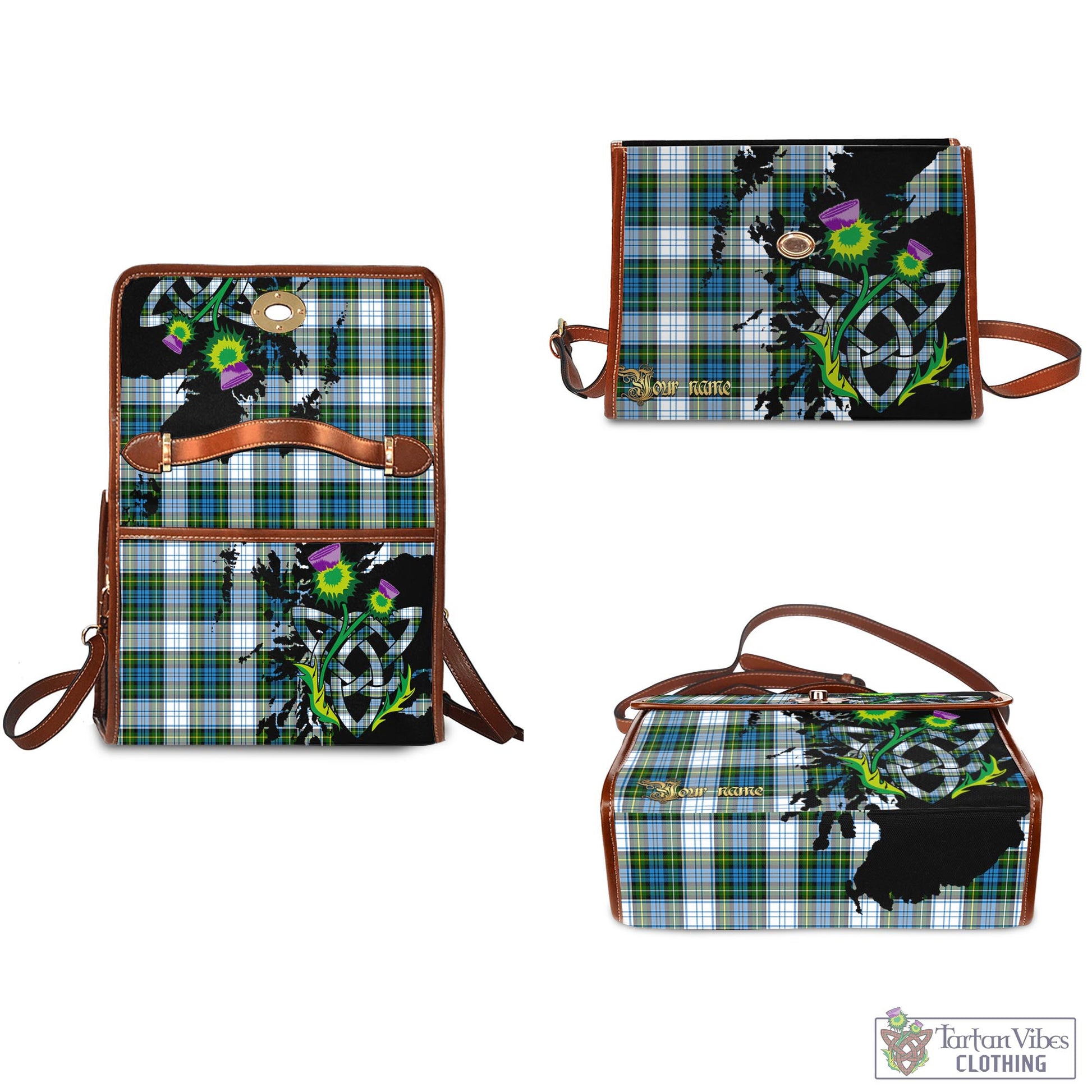 Tartan Vibes Clothing Campbell Dress Tartan Waterproof Canvas Bag with Scotland Map and Thistle Celtic Accents