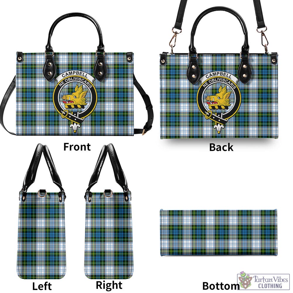 Tartan Vibes Clothing Campbell Dress Tartan Luxury Leather Handbags with Family Crest