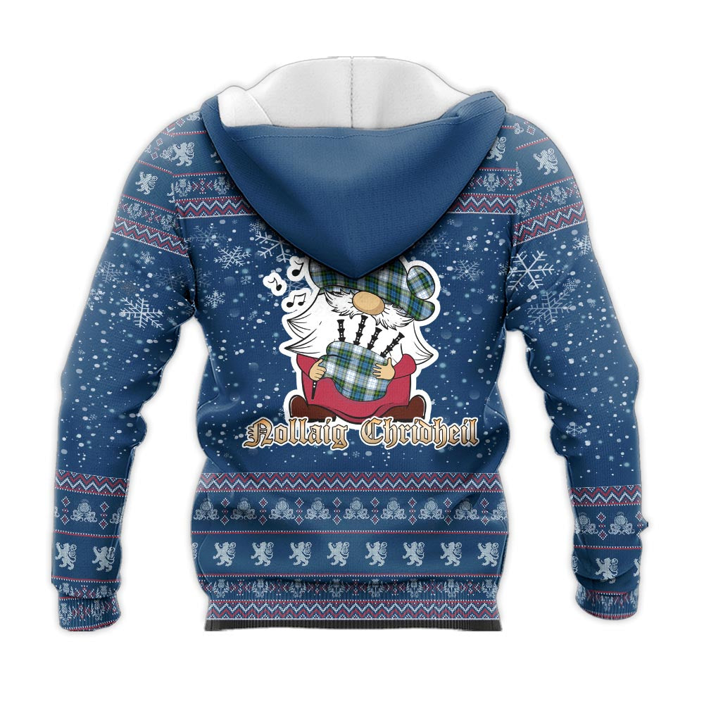 Campbell Dress Clan Christmas Knitted Hoodie with Funny Gnome Playing Bagpipes - Tartanvibesclothing