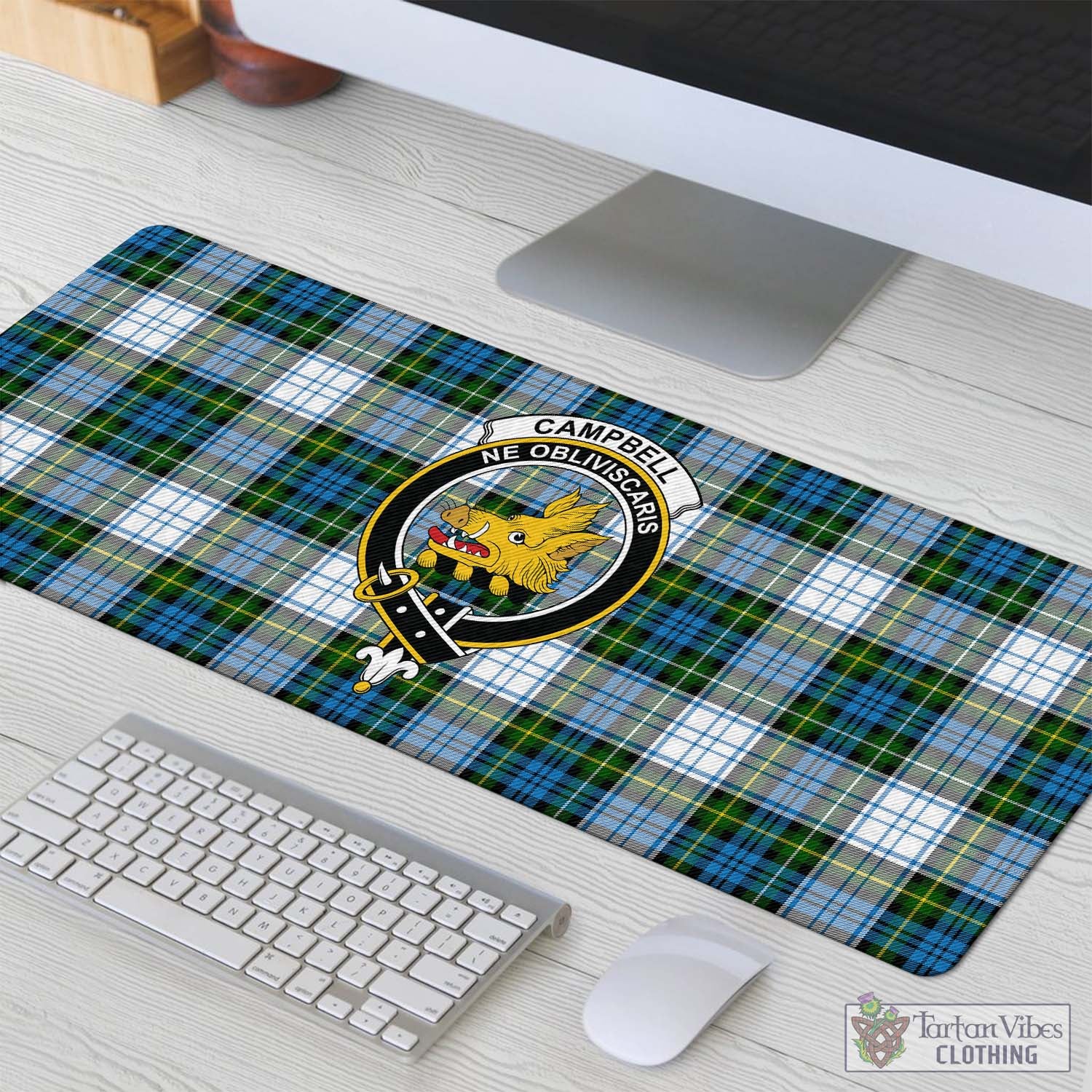 Tartan Vibes Clothing Campbell Dress Tartan Mouse Pad with Family Crest