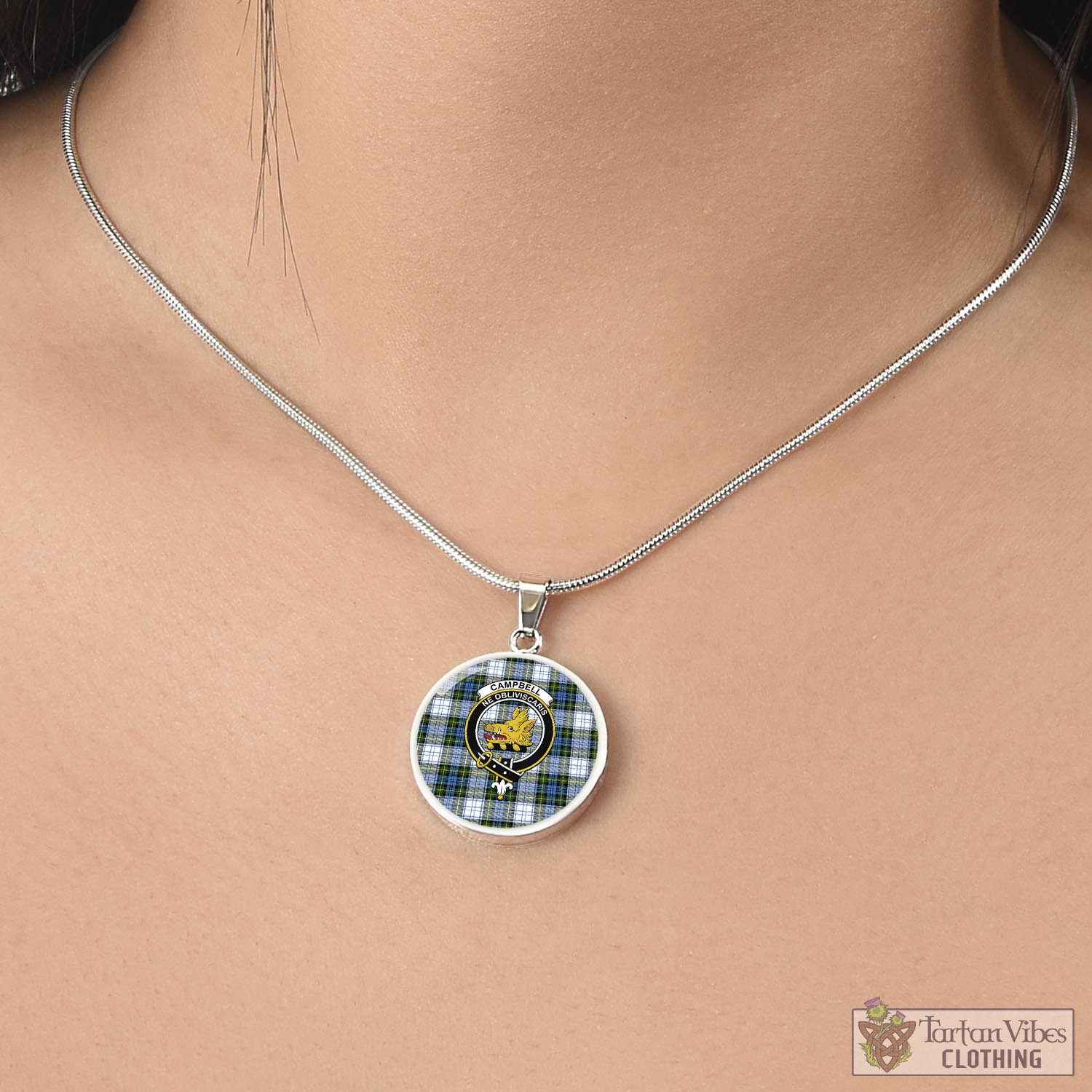 Tartan Vibes Clothing Campbell Dress Tartan Circle Necklace with Family Crest