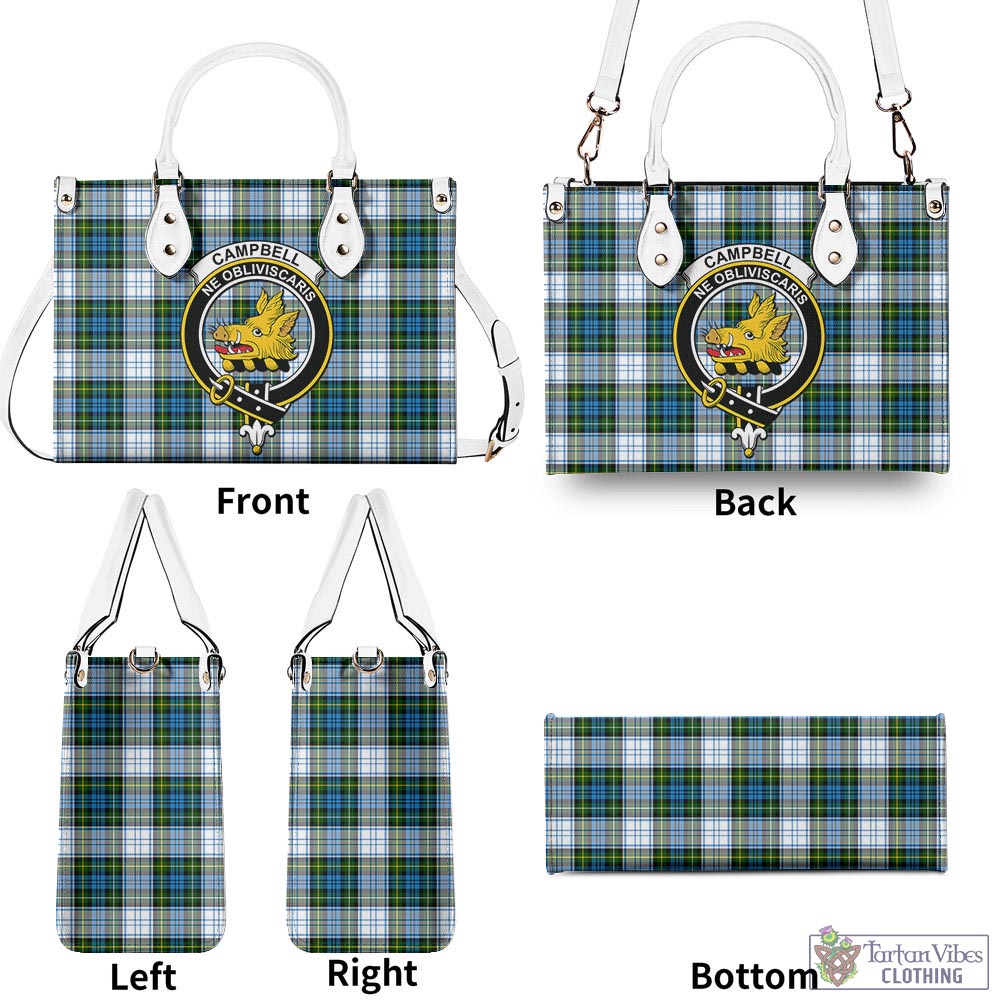 Tartan Vibes Clothing Campbell Dress Tartan Luxury Leather Handbags with Family Crest