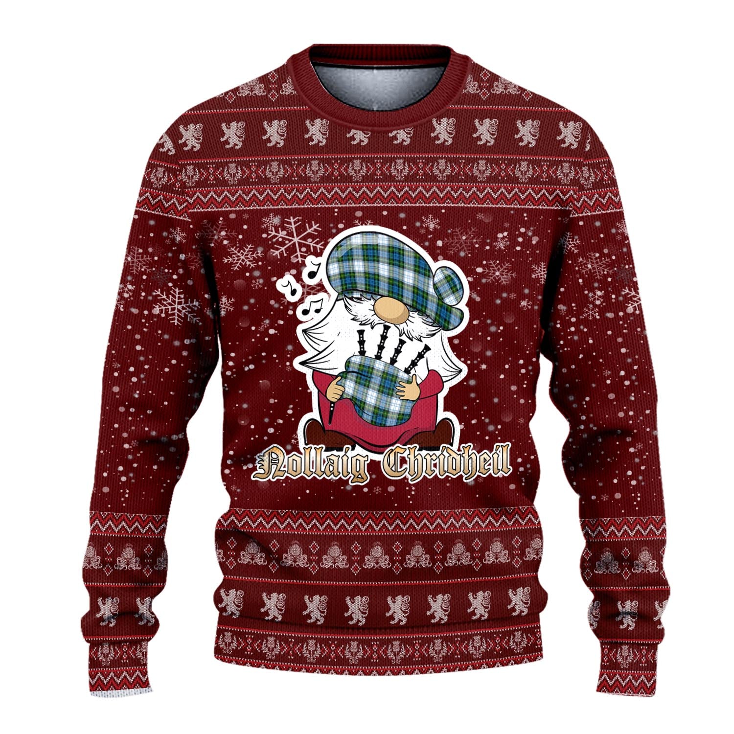 Campbell Dress Clan Christmas Family Knitted Sweater with Funny Gnome Playing Bagpipes - Tartanvibesclothing