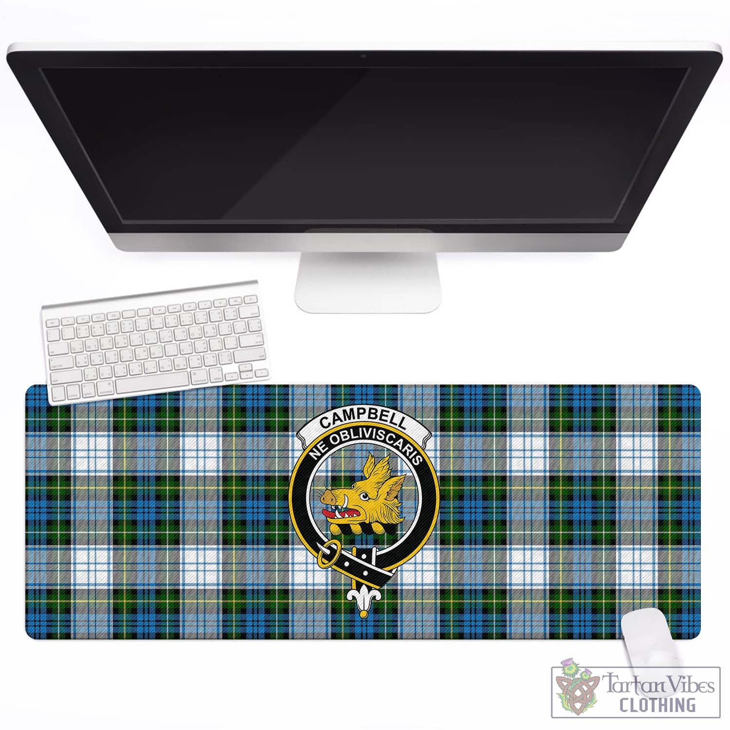 Tartan Vibes Clothing Campbell Dress Tartan Mouse Pad with Family Crest