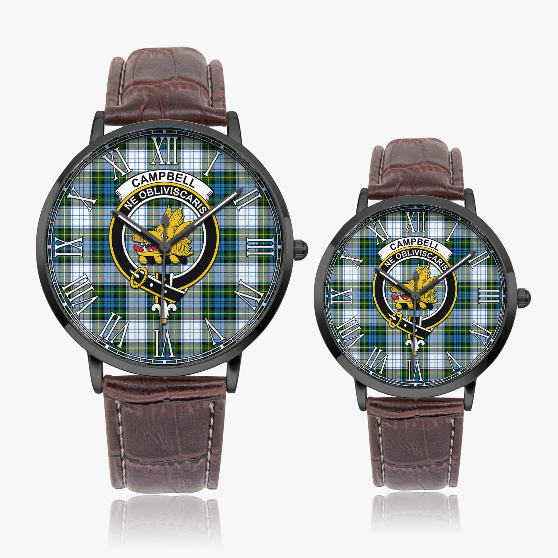 Campbell Dress Tartan Family Crest Leather Strap Quartz Watch - Tartanvibesclothing