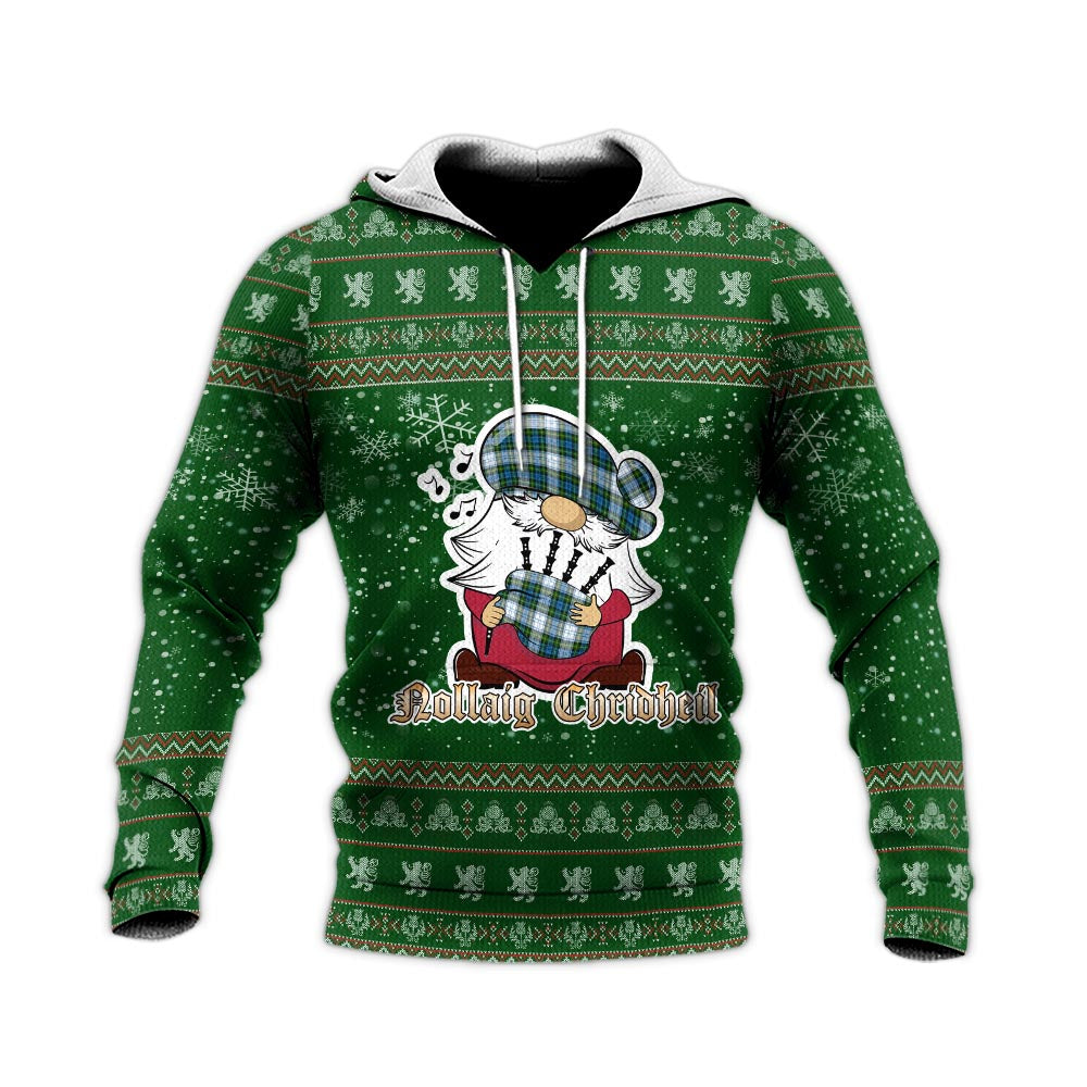 Campbell Dress Clan Christmas Knitted Hoodie with Funny Gnome Playing Bagpipes - Tartanvibesclothing