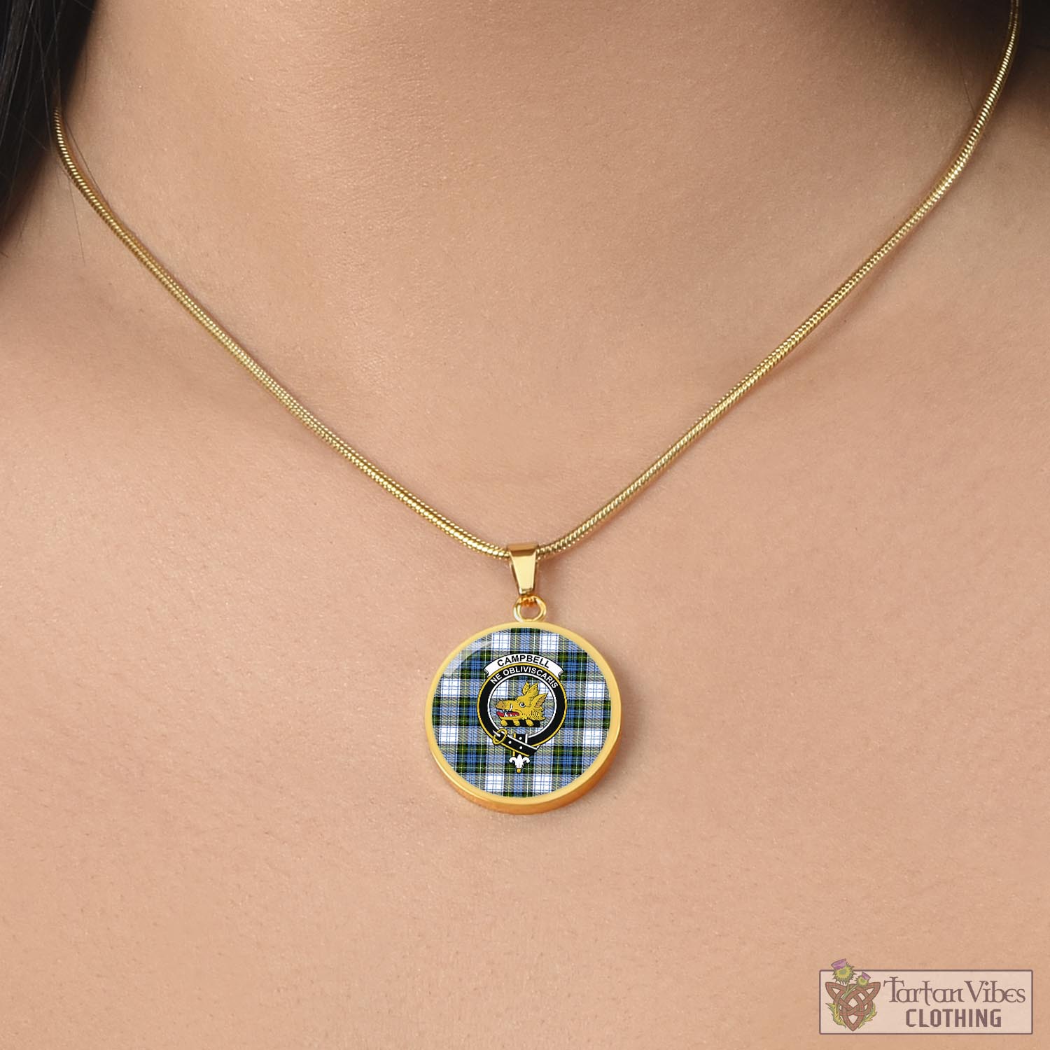 Tartan Vibes Clothing Campbell Dress Tartan Circle Necklace with Family Crest