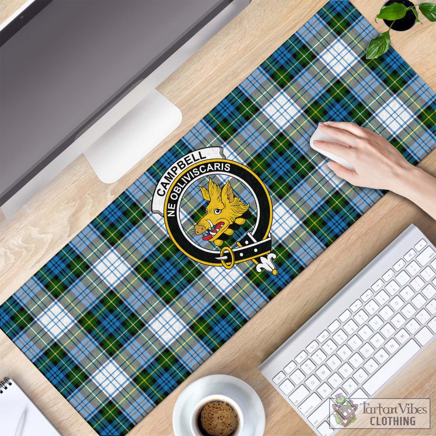 Tartan Vibes Clothing Campbell Dress Tartan Mouse Pad with Family Crest