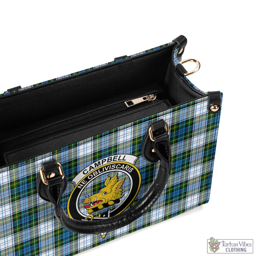 Tartan Vibes Clothing Campbell Dress Tartan Luxury Leather Handbags with Family Crest