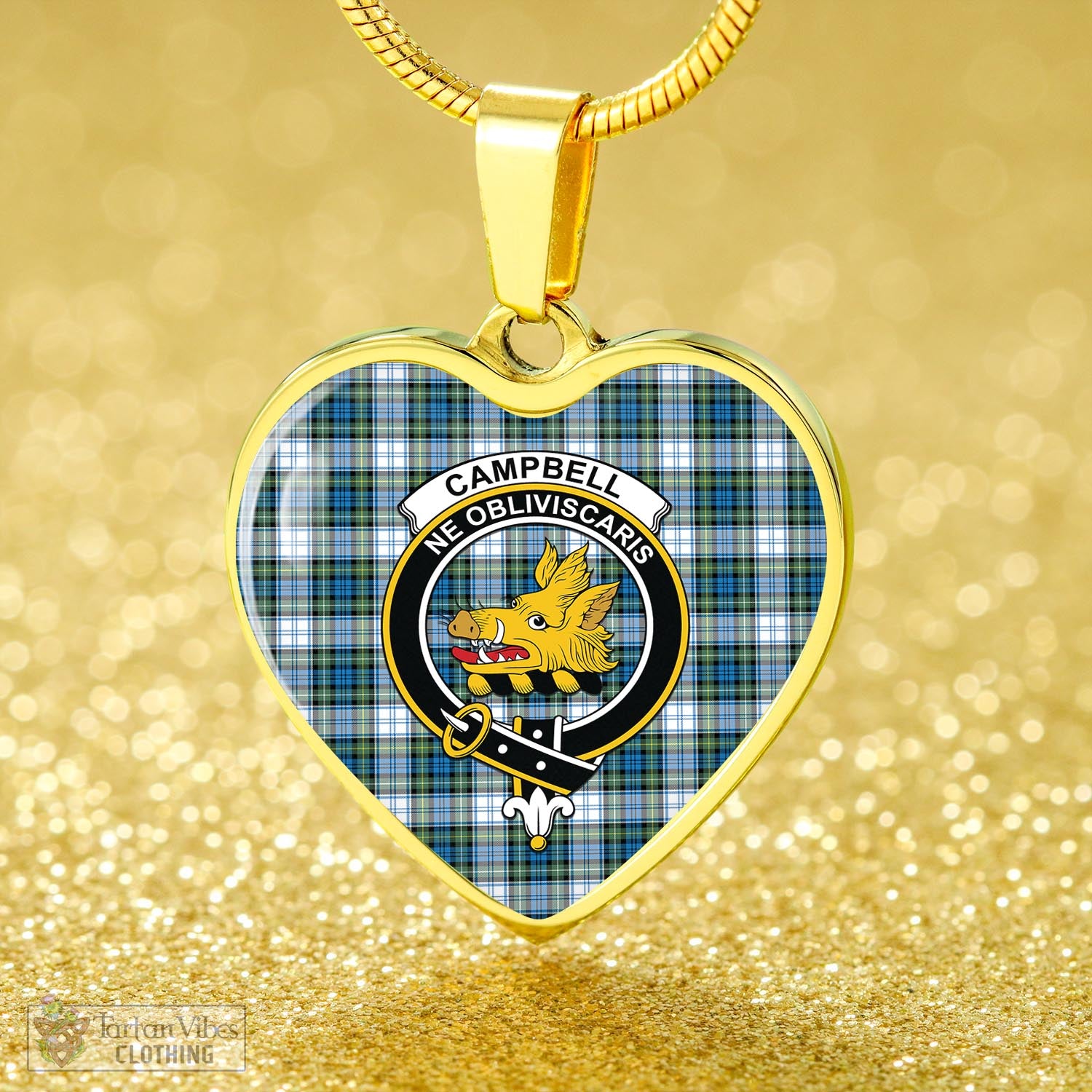 Tartan Vibes Clothing Campbell Dress Ancient Tartan Heart Necklace with Family Crest