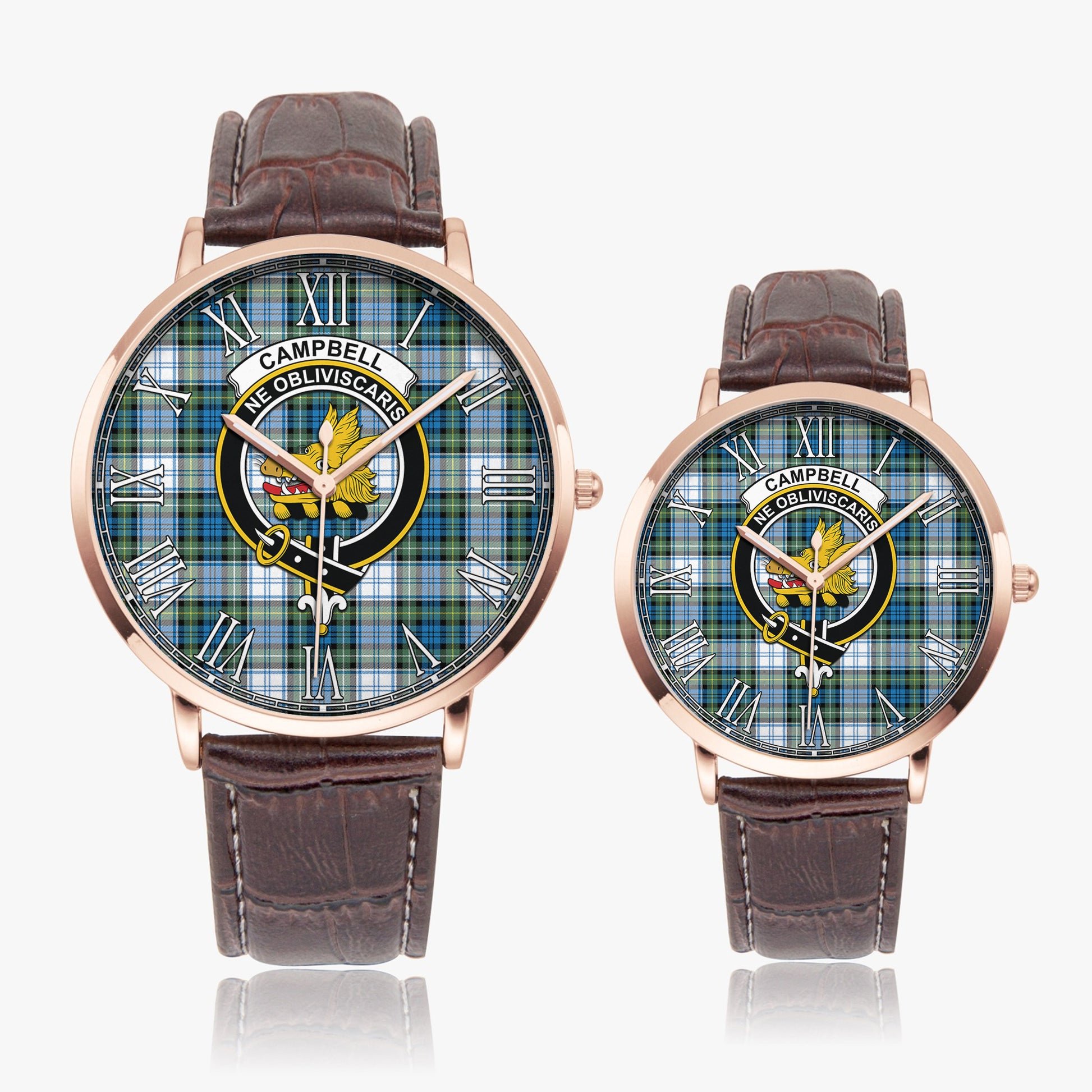 Campbell Dress Ancient Tartan Family Crest Leather Strap Quartz Watch - Tartanvibesclothing