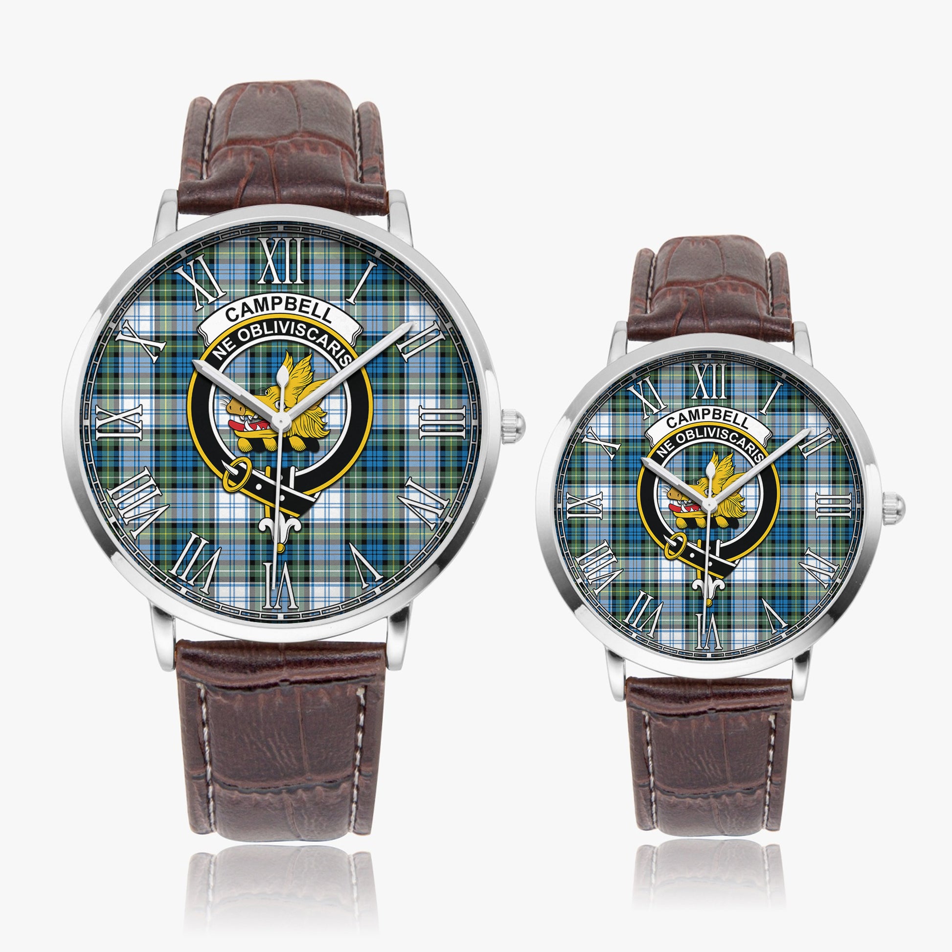 Campbell Dress Ancient Tartan Family Crest Leather Strap Quartz Watch - Tartanvibesclothing