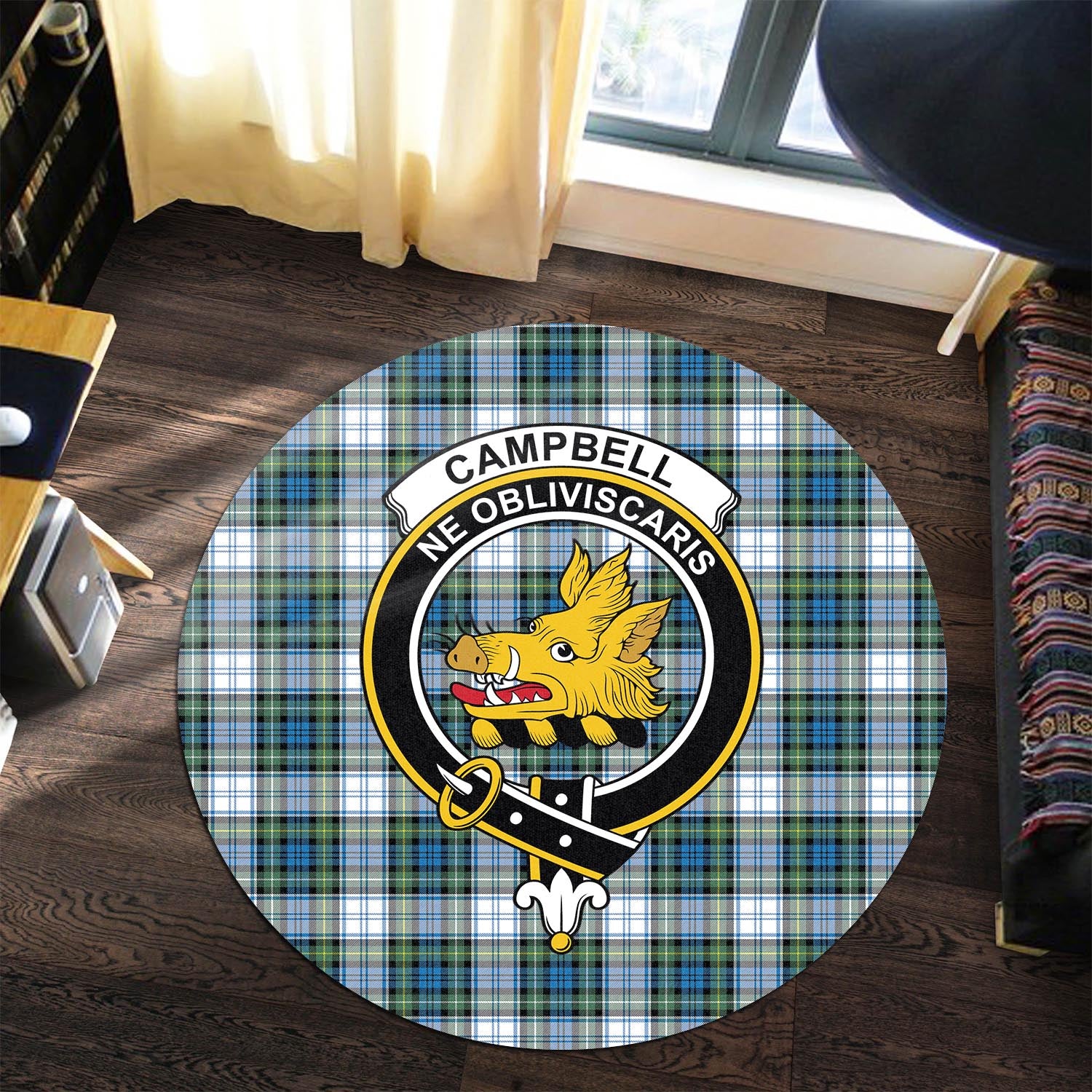 Campbell Dress Ancient Tartan Round Rug with Family Crest - Tartanvibesclothing