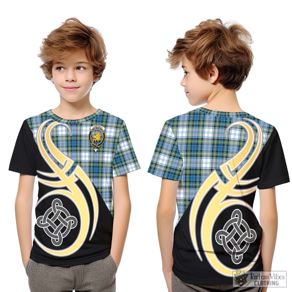 Campbell Dress Ancient Tartan Kid T-Shirt with Family Crest and Celtic Symbol Style Youth XL Size14 - Tartan Vibes Clothing