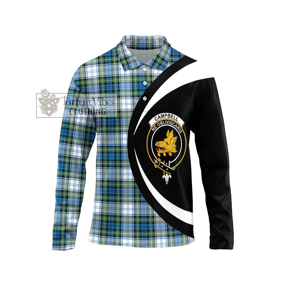 Campbell Dress Ancient Tartan Long Sleeve Polo Shirt with Family Crest Circle Style Unisex - Tartan Vibes Clothing