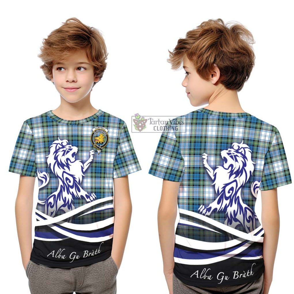 Campbell Dress Ancient Tartan Kid T-Shirt with Alba Gu Brath Regal Lion Emblem Youth XL Size14 - Tartanvibesclothing Shop