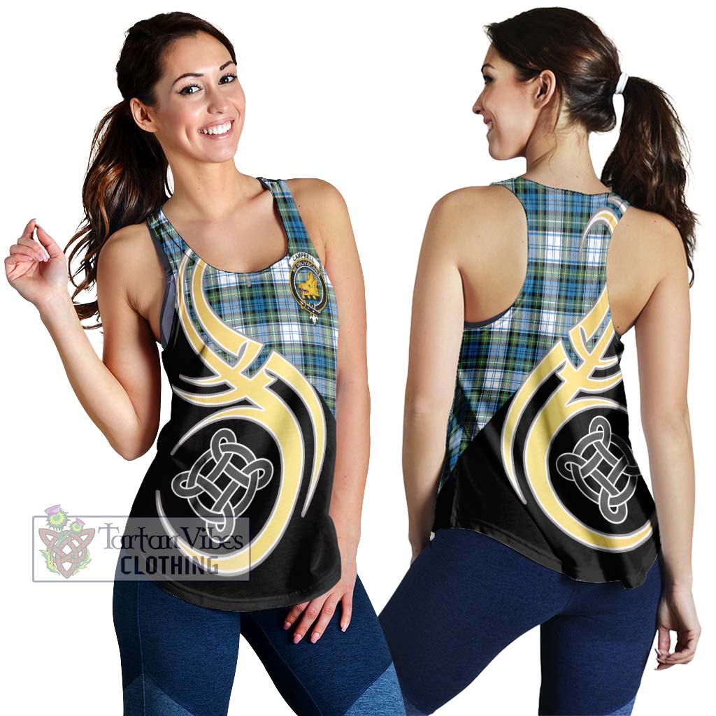 Campbell Dress Ancient Tartan Women's Racerback Tanks with Family Crest and Celtic Symbol Style 4XL - Tartan Vibes Clothing