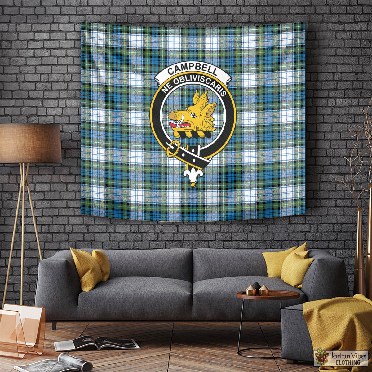 Tartan Vibes Clothing Campbell Dress Ancient Tartan Tapestry Wall Hanging and Home Decor for Room with Family Crest