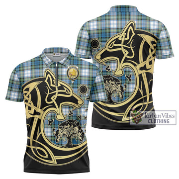 Campbell Dress Ancient Tartan Zipper Polo Shirt with Family Crest Celtic Wolf Style